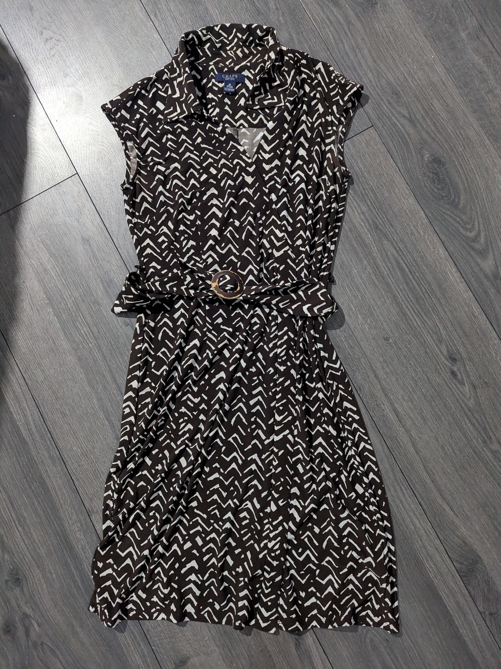 Chaps Brown & White Arrow-Print Shirt Dress with Belt